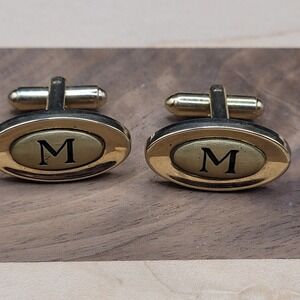 M Monogram Initial Letter Vintage SHIELDS Cufflinks Gold Tone MCM
